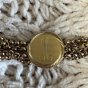 Gold electroplate “SPEIDEL” letter “M” bracelet. Approx  7.5 in 23.66 gram. VGVC